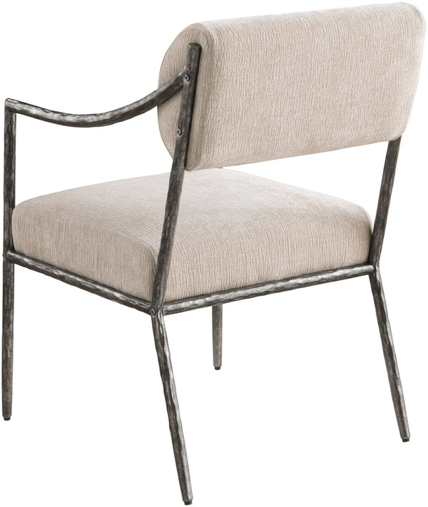 Meridian Furniture Bastille Chenille Upholstered Dining Arm Chair with Forged Iron Legs for Elegant Rooms Beige Set of 2 77038Beige-AC