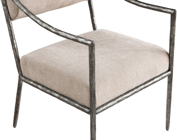 Meridian Furniture Bastille Chenille Upholstered Dining Arm Chair with Forged Iron Legs for Elegant Rooms Beige Set of 2 77038Beige-AC