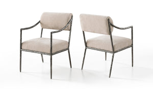 Meridian Furniture Bastille Chenille Upholstered Dining Arm Chair with Forged Iron Legs for Elegant Rooms Beige Set of 2 77038Beige-AC