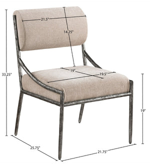 Meridian Furniture Bastille Chenille Upholstered Dining Chair with Forged Iron Antique Silver Frame 77038Beige-SC