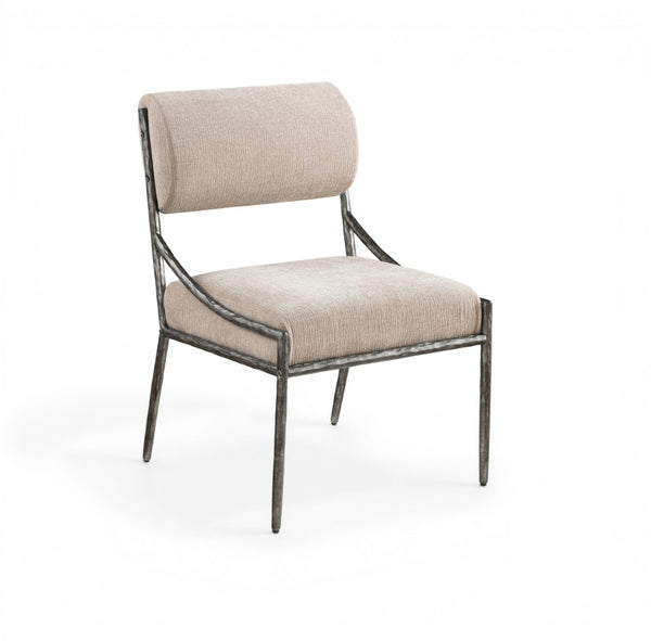 Meridian Furniture Bastille Chenille Upholstered Dining Chair with Forged Iron Antique Silver Frame 77038Beige-SC