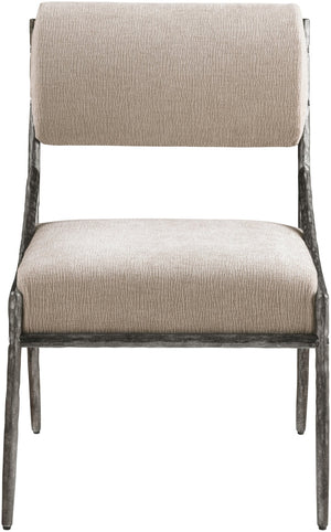 Meridian Furniture Bastille Chenille Upholstered Dining Chair with Forged Iron Antique Silver Frame 77038Beige-SC