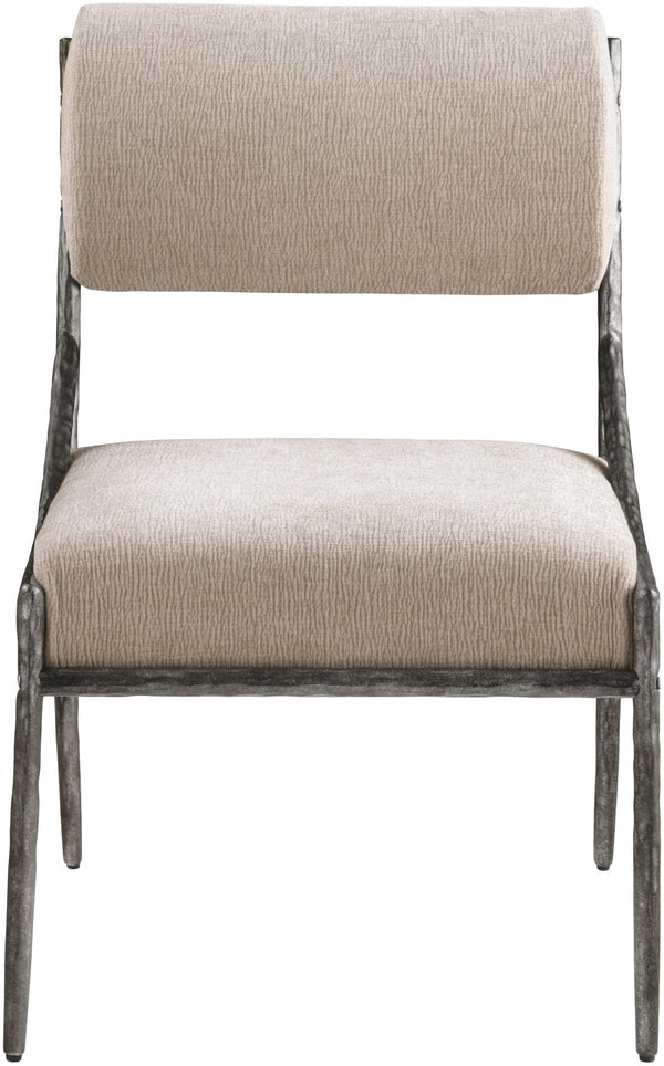 Meridian Furniture Bastille Chenille Upholstered Dining Chair with Forged Iron Antique Silver Frame 77038Beige-SC