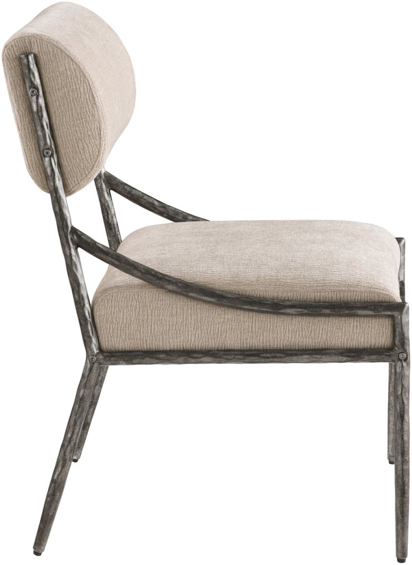 Meridian Furniture Bastille Chenille Upholstered Dining Chair with Forged Iron Antique Silver Frame 77038Beige-SC