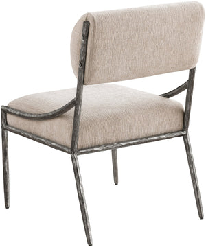 Meridian Furniture Bastille Chenille Upholstered Dining Chair with Forged Iron Antique Silver Frame 77038Beige-SC