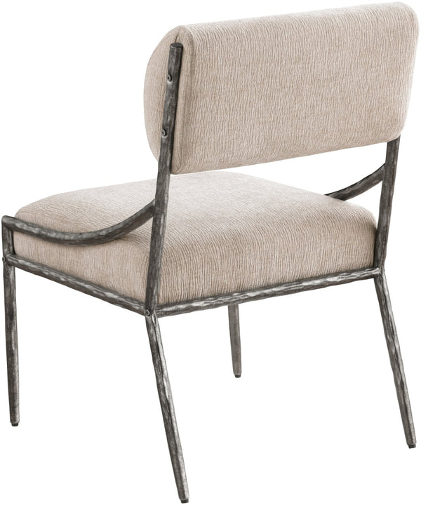 Meridian Furniture Bastille Chenille Upholstered Dining Chair with Forged Iron Antique Silver Frame 77038Beige-SC