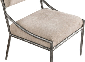 Meridian Furniture Bastille Chenille Upholstered Dining Chair with Forged Iron Antique Silver Frame 77038Beige-SC