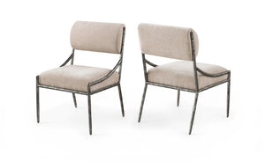 Meridian Furniture Bastille Chenille Upholstered Dining Chair with Forged Iron Antique Silver Frame 77038Beige-SC