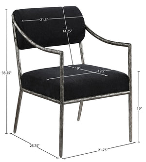 Meridian Furniture Bastille Chenille Upholstered Dining Arm Chair with Forged Iron Legs for Elegant Rooms Black Set of 2 77038Black-AC
