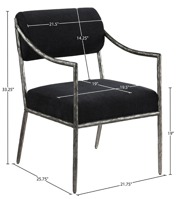 Meridian Furniture Bastille Chenille Upholstered Dining Arm Chair with Forged Iron Legs for Elegant Rooms Black Set of 2 77038Black-AC