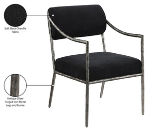 Meridian Furniture Bastille Chenille Upholstered Dining Arm Chair with Forged Iron Legs for Elegant Rooms Black Set of 2 77038Black-AC