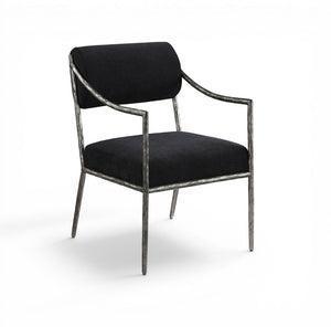 Meridian Furniture Bastille Chenille Upholstered Dining Arm Chair with Forged Iron Legs for Elegant Rooms Black Set of 2 77038Black-AC