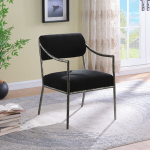 Meridian Furniture Bastille Chenille Upholstered Dining Arm Chair with Forged Iron Legs for Elegant Rooms Black Set of 2 77038Black-AC