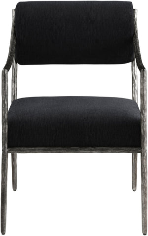 Meridian Furniture Bastille Chenille Upholstered Dining Arm Chair with Forged Iron Legs for Elegant Rooms Black Set of 2 77038Black-AC