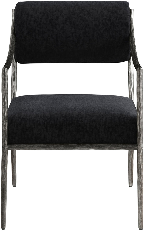 Meridian Furniture Bastille Chenille Upholstered Dining Arm Chair with Forged Iron Legs for Elegant Rooms Black Set of 2 77038Black-AC