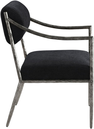 Meridian Furniture Bastille Chenille Upholstered Dining Arm Chair with Forged Iron Legs for Elegant Rooms Black Set of 2 77038Black-AC