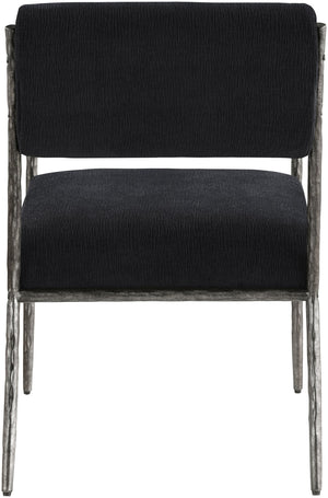 Meridian Furniture Bastille Chenille Upholstered Dining Arm Chair with Forged Iron Legs for Elegant Rooms Black Set of 2 77038Black-AC