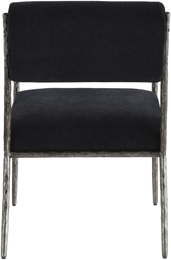 Meridian Furniture Bastille Chenille Upholstered Dining Arm Chair with Forged Iron Legs for Elegant Rooms Black Set of 2 77038Black-AC