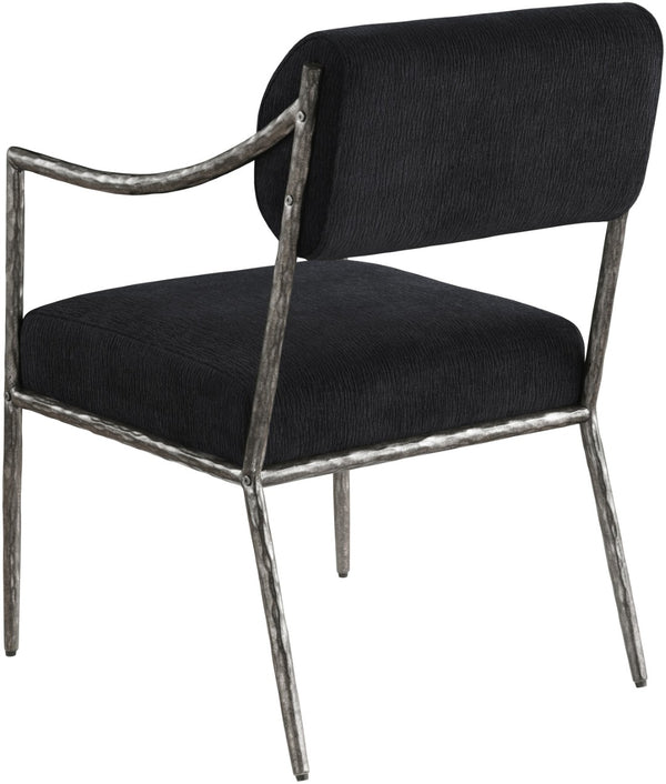 Meridian Furniture Bastille Chenille Upholstered Dining Arm Chair with Forged Iron Legs for Elegant Rooms Black Set of 2 77038Black-AC