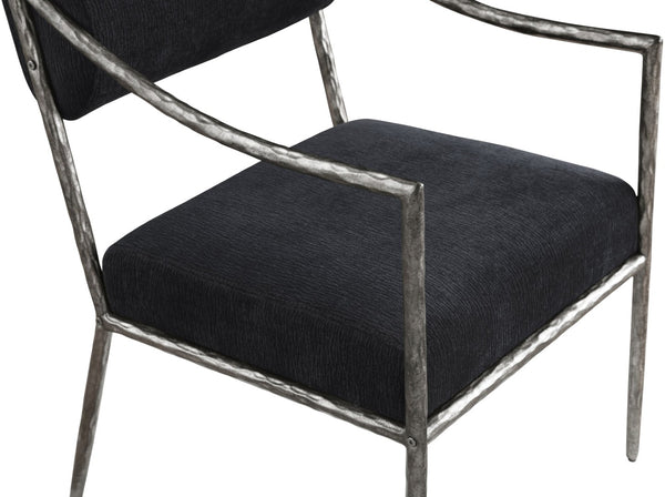 Meridian Furniture Bastille Chenille Upholstered Dining Arm Chair with Forged Iron Legs for Elegant Rooms Black Set of 2 77038Black-AC
