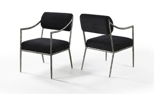 Meridian Furniture Bastille Chenille Upholstered Dining Arm Chair with Forged Iron Legs for Elegant Rooms Black Set of 2 77038Black-AC