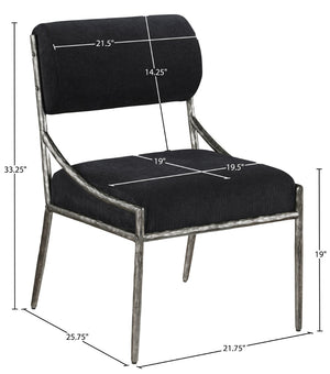 Meridian Furniture Bastille Forged Iron Chenille Upholstered Dining Chair with Antique Silver Finish 77038Black-SC