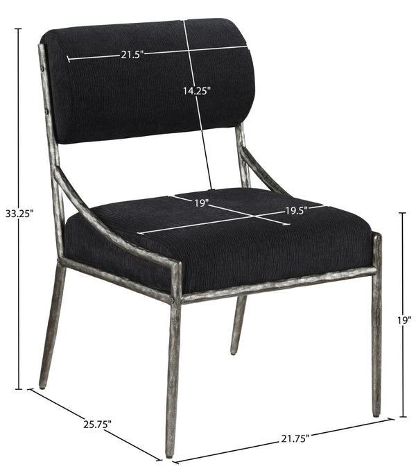 Meridian Furniture Bastille Forged Iron Chenille Upholstered Dining Chair with Antique Silver Finish 77038Black-SC
