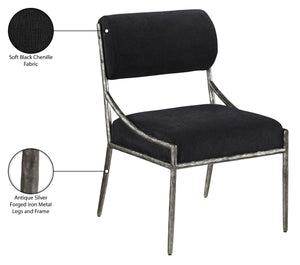 Meridian Furniture Bastille Forged Iron Chenille Upholstered Dining Chair with Antique Silver Finish 77038Black-SC