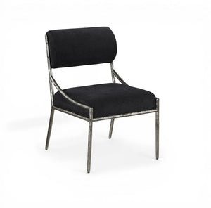 Meridian Furniture Bastille Forged Iron Chenille Upholstered Dining Chair with Antique Silver Finish 77038Black-SC