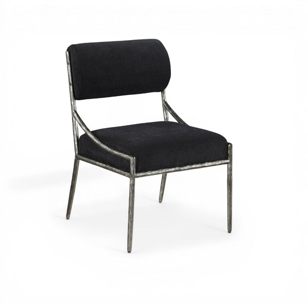 Meridian Furniture Bastille Forged Iron Chenille Upholstered Dining Chair with Antique Silver Finish 77038Black-SC