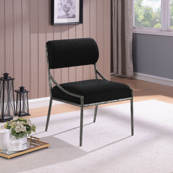 Meridian Furniture Bastille Forged Iron Chenille Upholstered Dining Chair with Antique Silver Finish 77038Black-SC