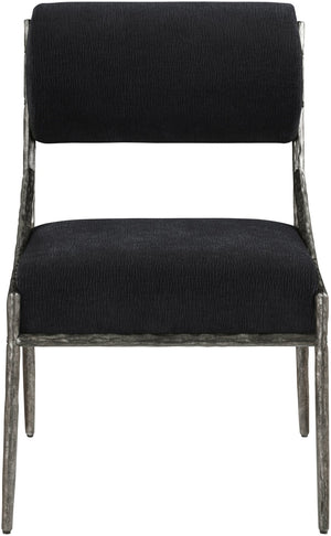 Meridian Furniture Bastille Forged Iron Chenille Upholstered Dining Chair with Antique Silver Finish 77038Black-SC