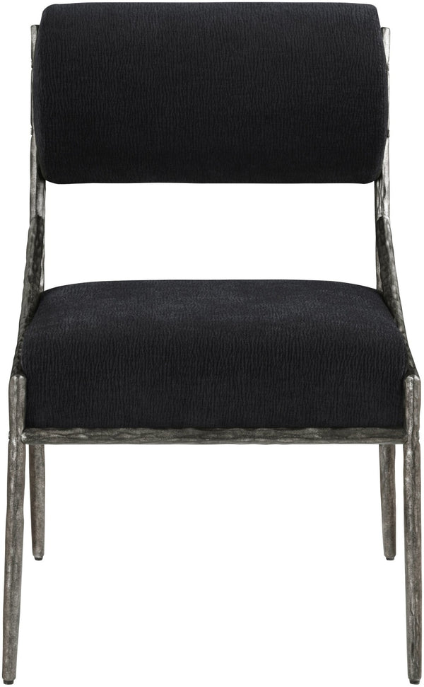 Meridian Furniture Bastille Forged Iron Chenille Upholstered Dining Chair with Antique Silver Finish 77038Black-SC