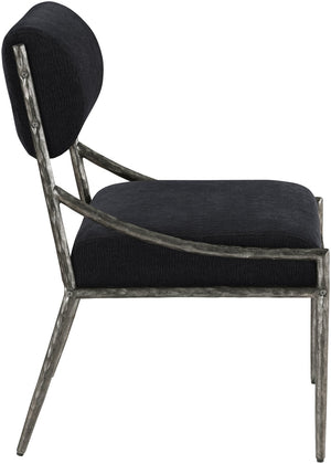 Meridian Furniture Bastille Forged Iron Chenille Upholstered Dining Chair with Antique Silver Finish 77038Black-SC