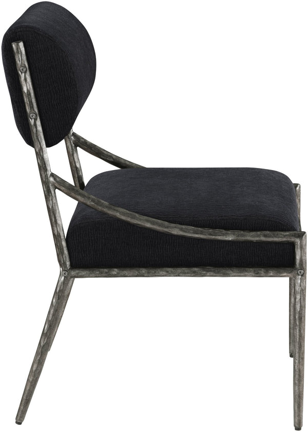 Meridian Furniture Bastille Forged Iron Chenille Upholstered Dining Chair with Antique Silver Finish 77038Black-SC