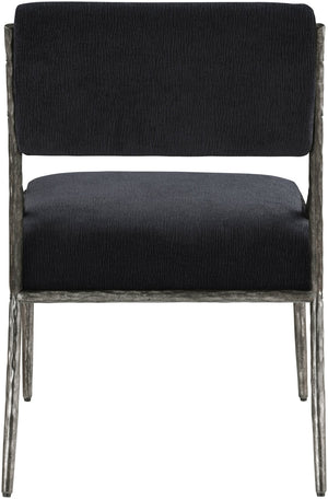 Meridian Furniture Bastille Forged Iron Chenille Upholstered Dining Chair with Antique Silver Finish 77038Black-SC