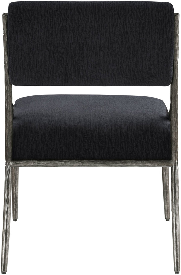 Meridian Furniture Bastille Forged Iron Chenille Upholstered Dining Chair with Antique Silver Finish 77038Black-SC