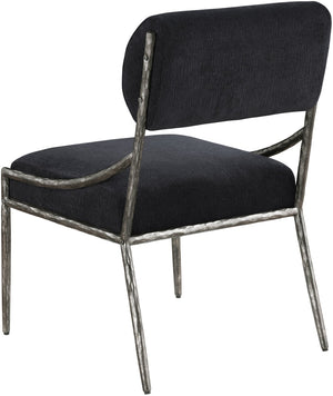 Meridian Furniture Bastille Forged Iron Chenille Upholstered Dining Chair with Antique Silver Finish 77038Black-SC