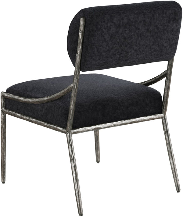 Meridian Furniture Bastille Forged Iron Chenille Upholstered Dining Chair with Antique Silver Finish 77038Black-SC