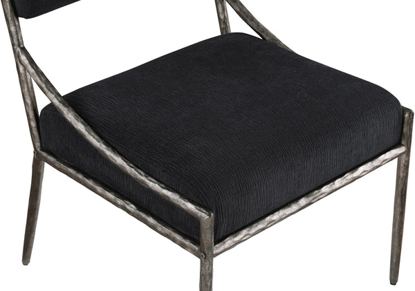 Meridian Furniture Bastille Forged Iron Chenille Upholstered Dining Chair with Antique Silver Finish 77038Black-SC