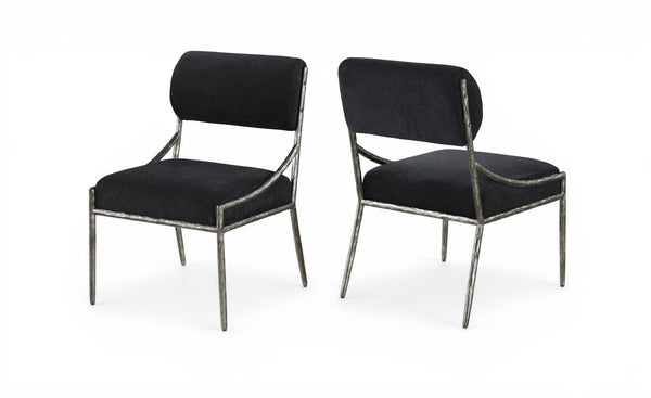 Meridian Furniture Bastille Forged Iron Chenille Upholstered Dining Chair with Antique Silver Finish 77038Black-SC
