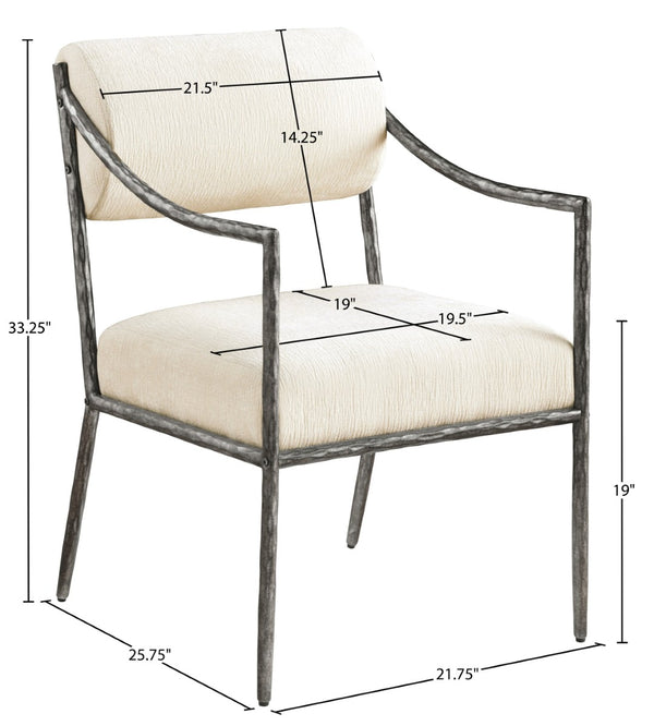 Meridian Furniture Bastille Chenille Upholstered Dining Arm Chair with Forged Iron Legs for Elegant Rooms Cream Set of 2 77038Cream-AC
