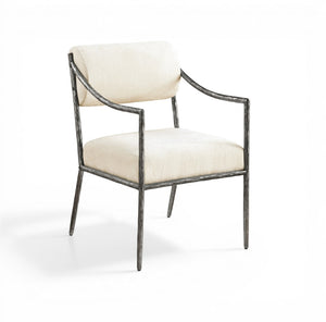 Meridian Furniture Bastille Chenille Upholstered Dining Arm Chair with Forged Iron Legs for Elegant Rooms Cream Set of 2 77038Cream-AC