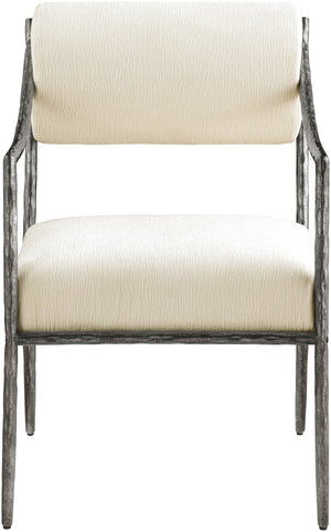Meridian Furniture Bastille Chenille Upholstered Dining Arm Chair with Forged Iron Legs for Elegant Rooms Cream Set of 2 77038Cream-AC