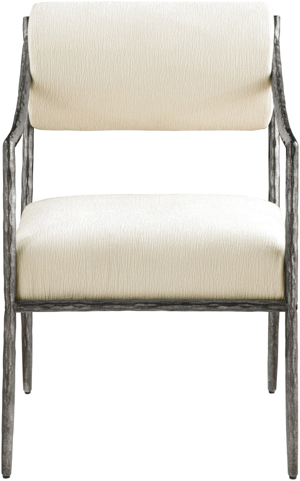 Meridian Furniture Bastille Chenille Upholstered Dining Arm Chair with Forged Iron Legs for Elegant Rooms Cream Set of 2 77038Cream-AC