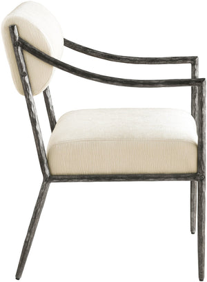Meridian Furniture Bastille Chenille Upholstered Dining Arm Chair with Forged Iron Legs for Elegant Rooms Cream Set of 2 77038Cream-AC
