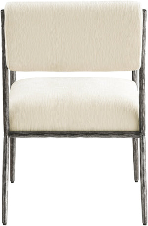 Meridian Furniture Bastille Chenille Upholstered Dining Arm Chair with Forged Iron Legs for Elegant Rooms Cream Set of 2 77038Cream-AC