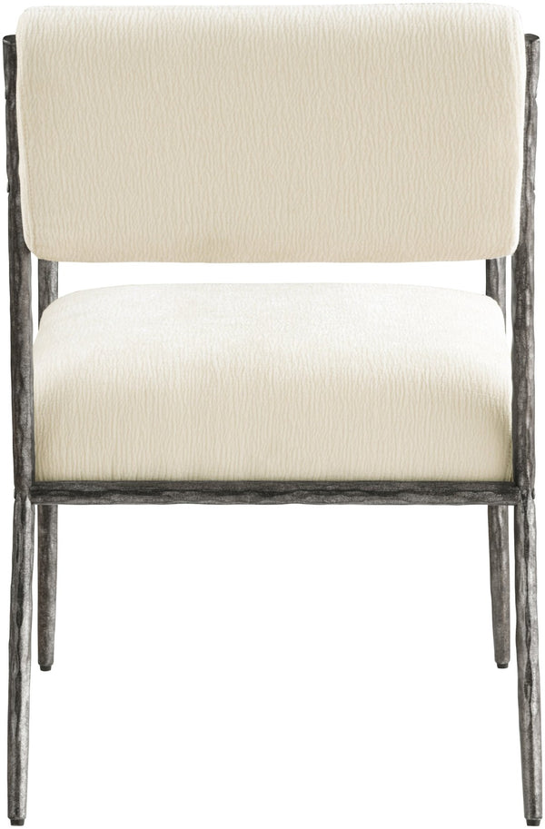 Meridian Furniture Bastille Chenille Upholstered Dining Arm Chair with Forged Iron Legs for Elegant Rooms Cream Set of 2 77038Cream-AC