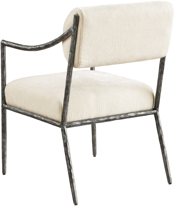 Meridian Furniture Bastille Chenille Upholstered Dining Arm Chair with Forged Iron Legs for Elegant Rooms Cream Set of 2 77038Cream-AC