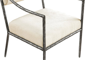 Meridian Furniture Bastille Chenille Upholstered Dining Arm Chair with Forged Iron Legs for Elegant Rooms Cream Set of 2 77038Cream-AC